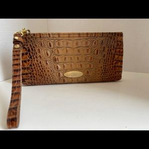 Vintage Brahmin Rosalyn Embossed Leather Clutch Wristlet EUC Cognac Brown 10”